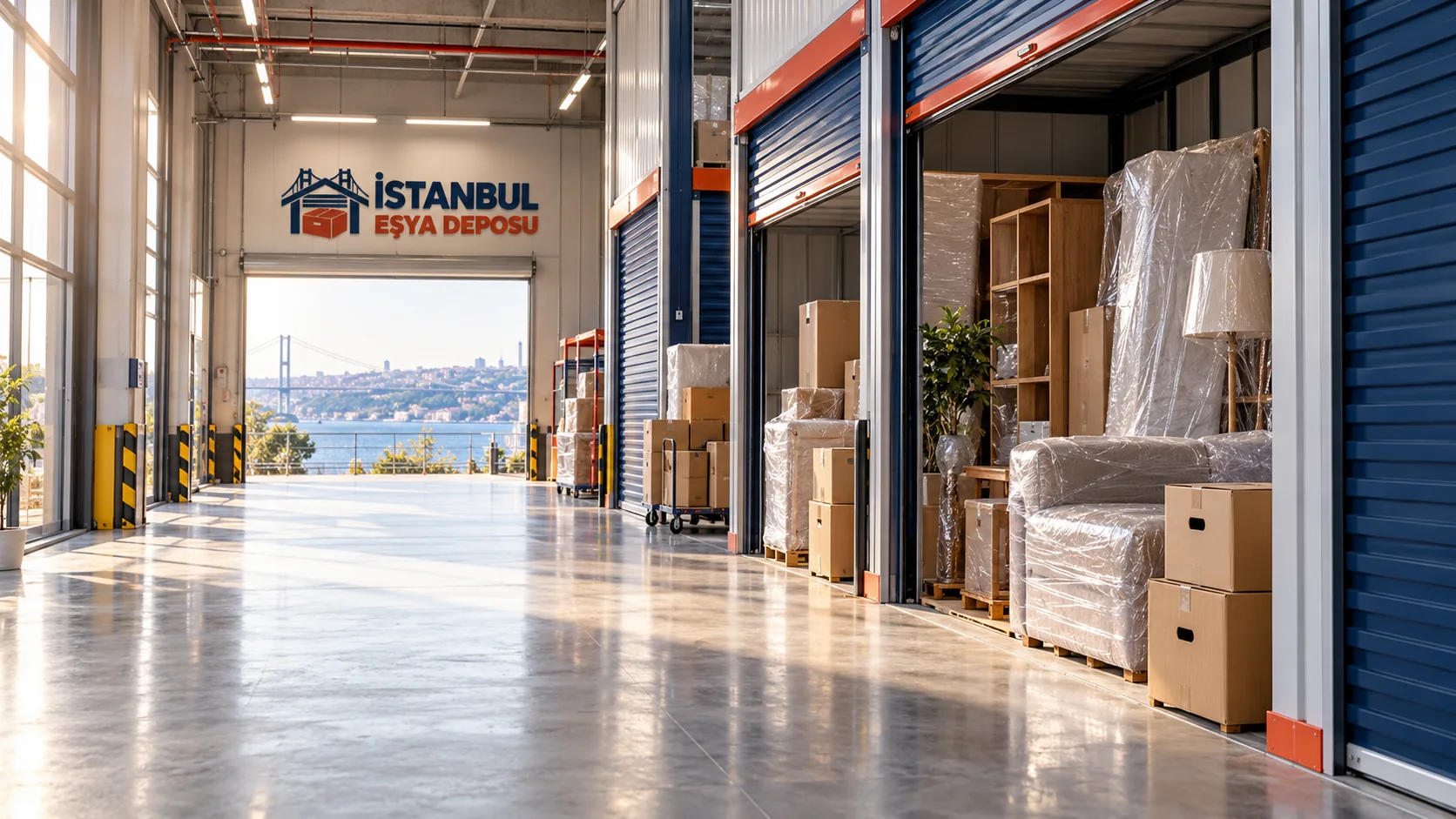 Düzenli depolama alanlarında koruyucu ambalajlı ev eşyaları